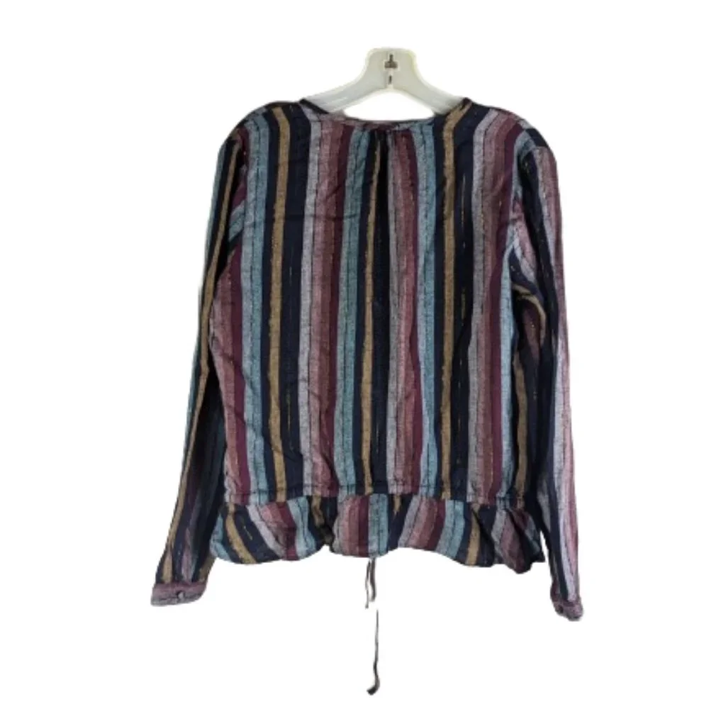 Rails Beaux Varadero Stripe Linen Blend Long Sleeve Blouse Medium - Picture 5 of 16